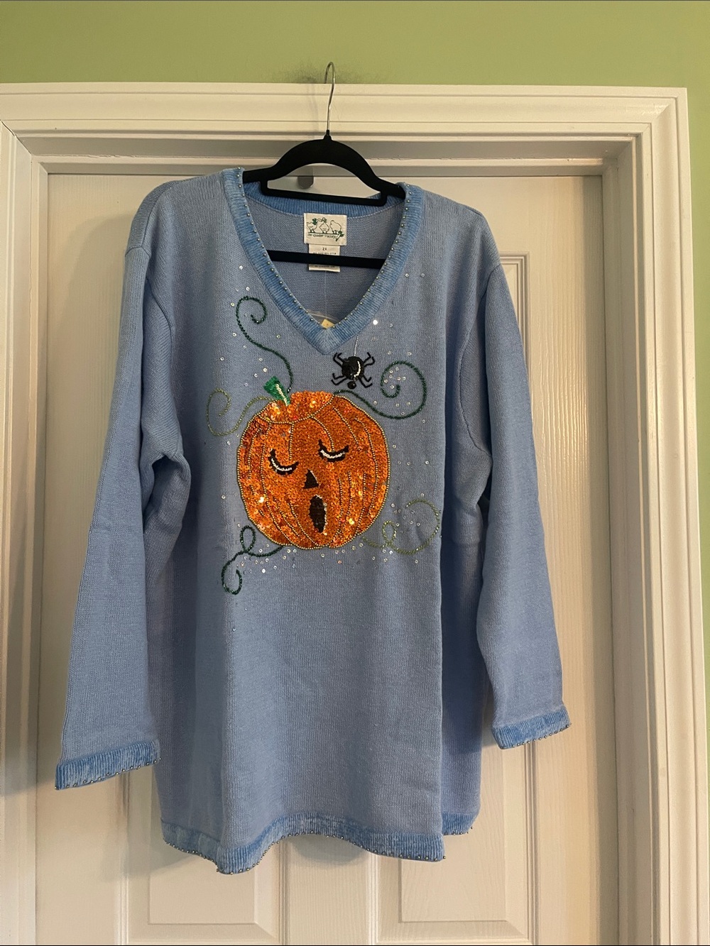 Vintage Quacker Factory Sequin Pumpkin Halloween Sweater-Sz 2X-new